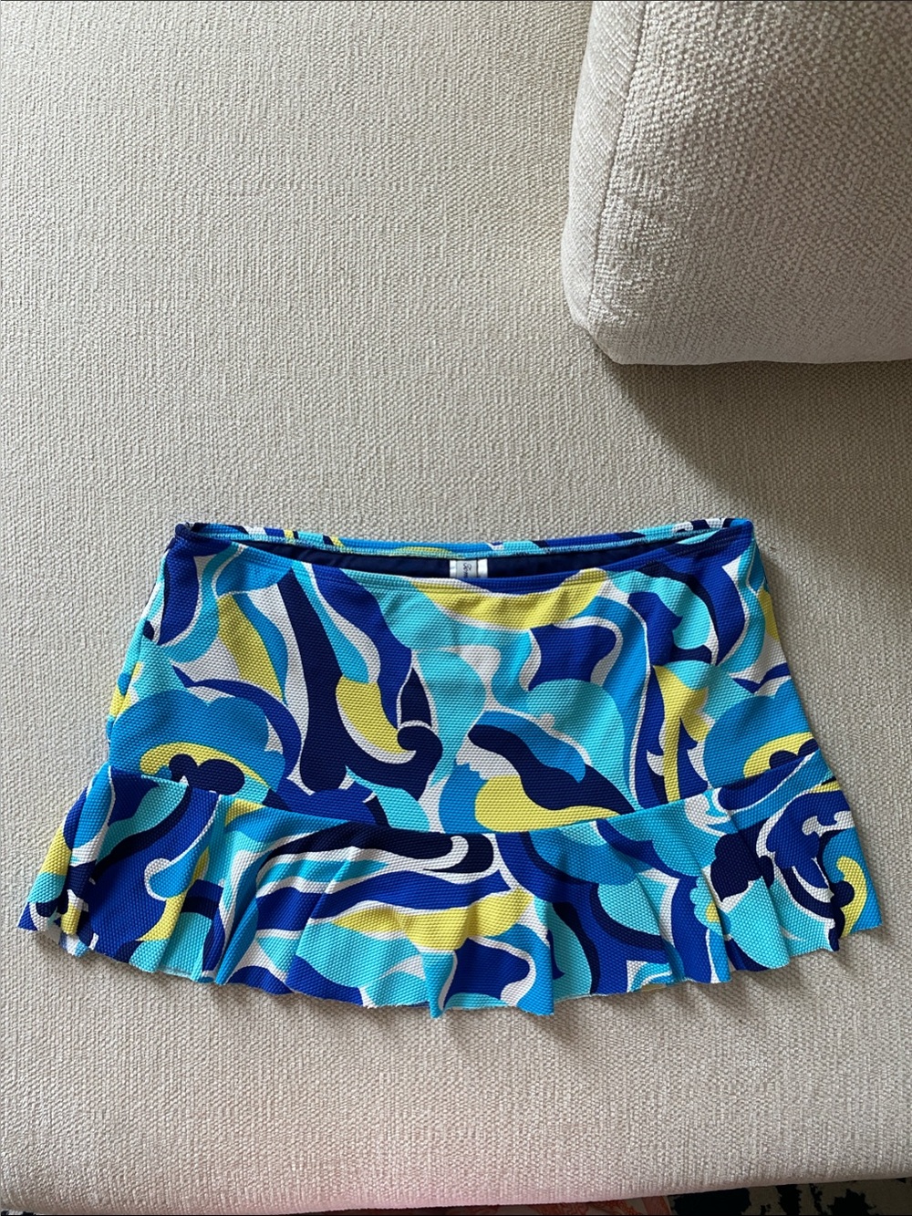 Tommy Bahama Blue & Yellow Abstract Ruffle Swim Skirt